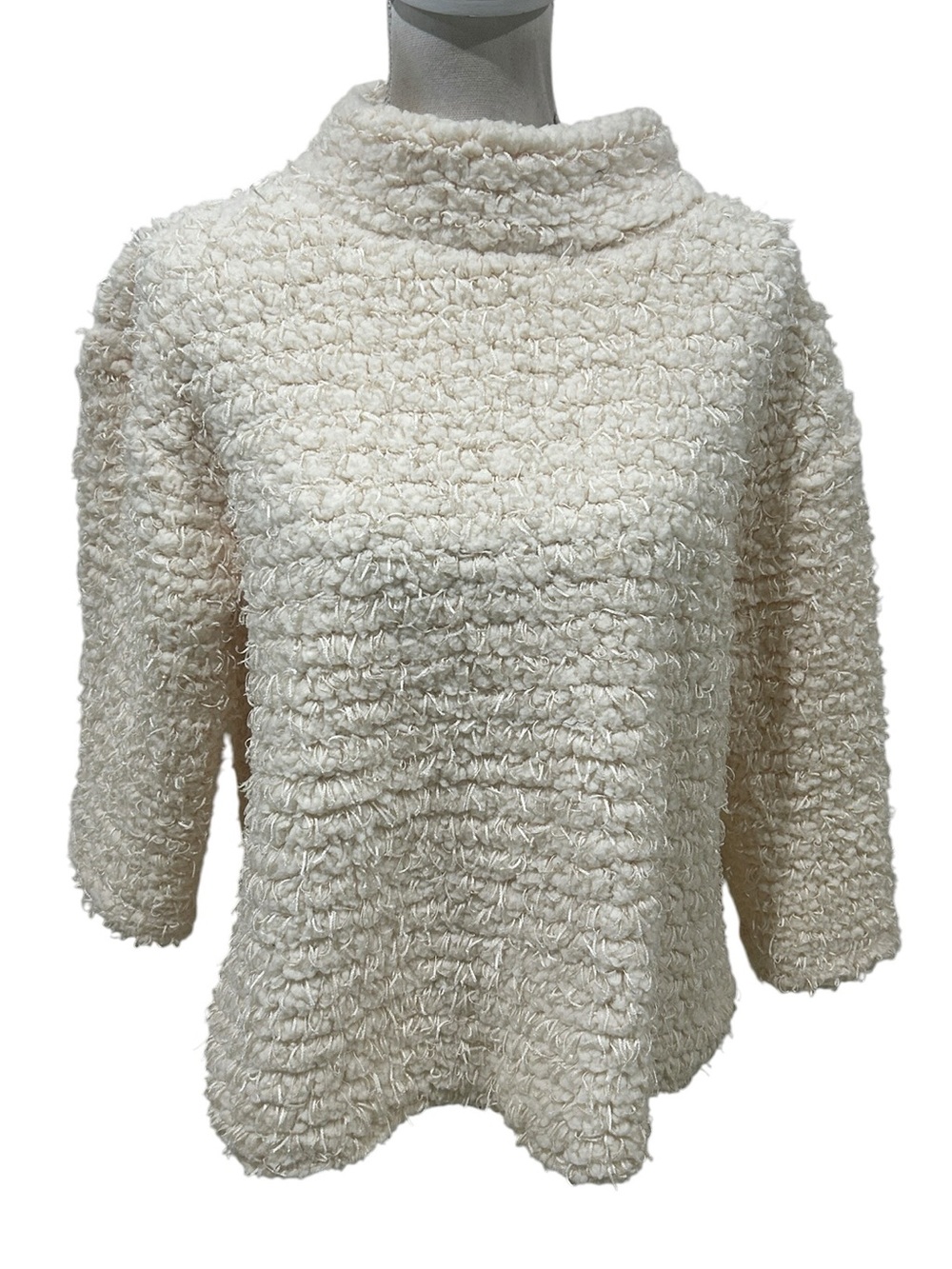 Multiples Cozy Cream chunky Textured Mock Neck Sweater 3/4 sleeve size  medium